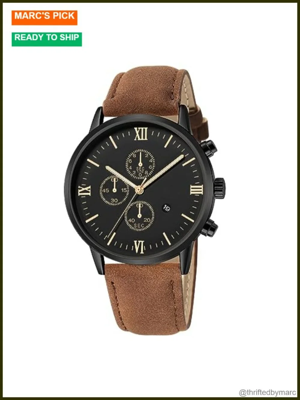 Chronograph Analog Quartz Dress Watch with Leather Band Date Function Roman